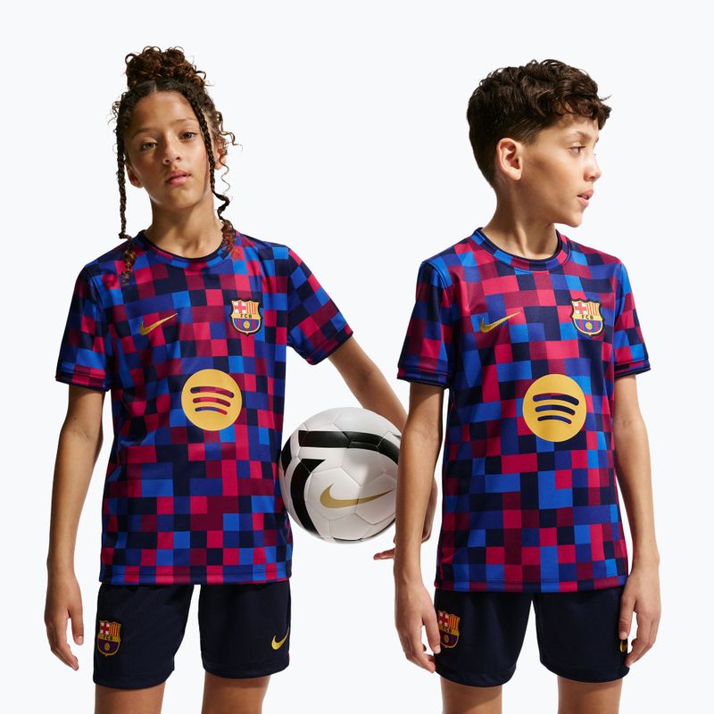 Детска футболна тениска Nike FC Barcelona Dri-Fit Pre-Match noble red/mineral yellow