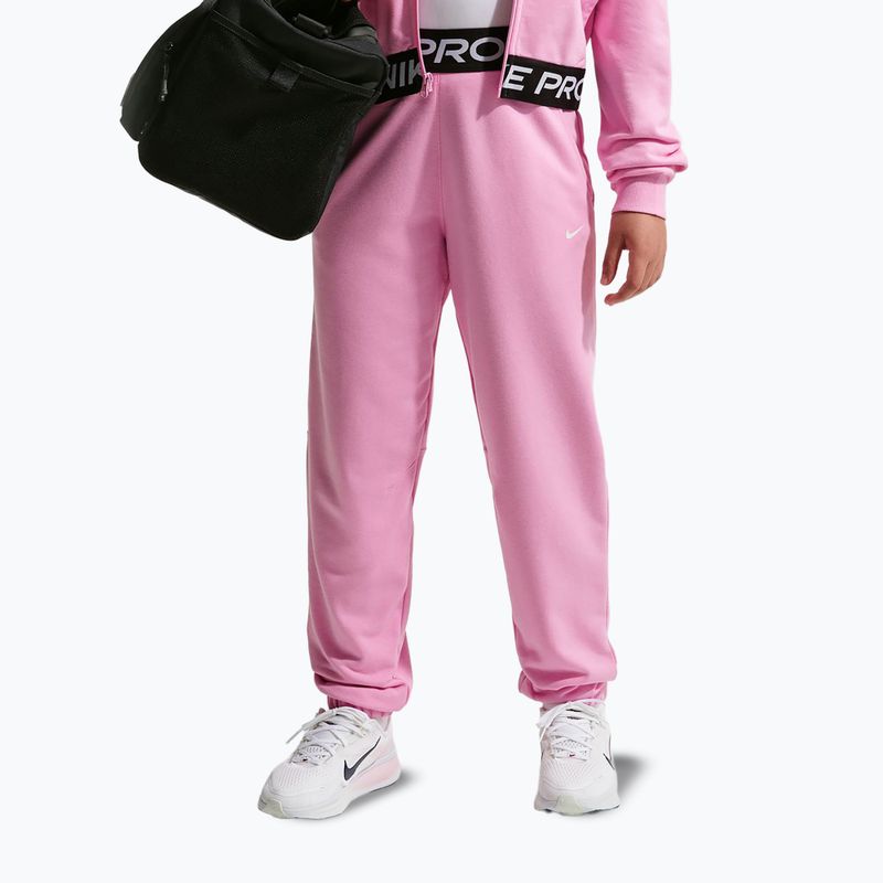 Детски панталони Nike Pro Fleece pink rise/pink rise/black/white