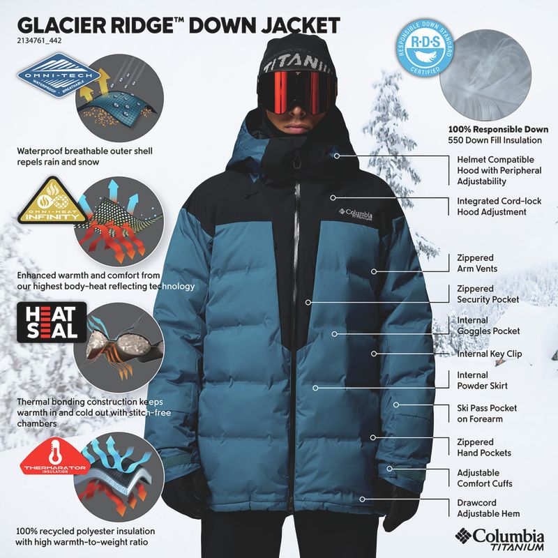 Мъжко скиорско яке Columbia Glacier Ridge Down phoenix blue/black 15