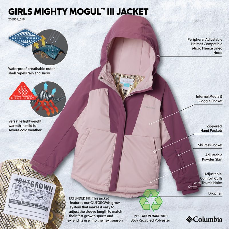 Детско скиорско яке Columbia Mighty Mogul III mineral pink/antique mauve 4