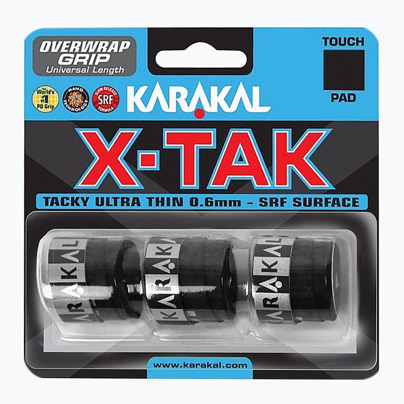 Обвивки за ракета за скуош Karakal X-TAK Grip 3 бр. черни.