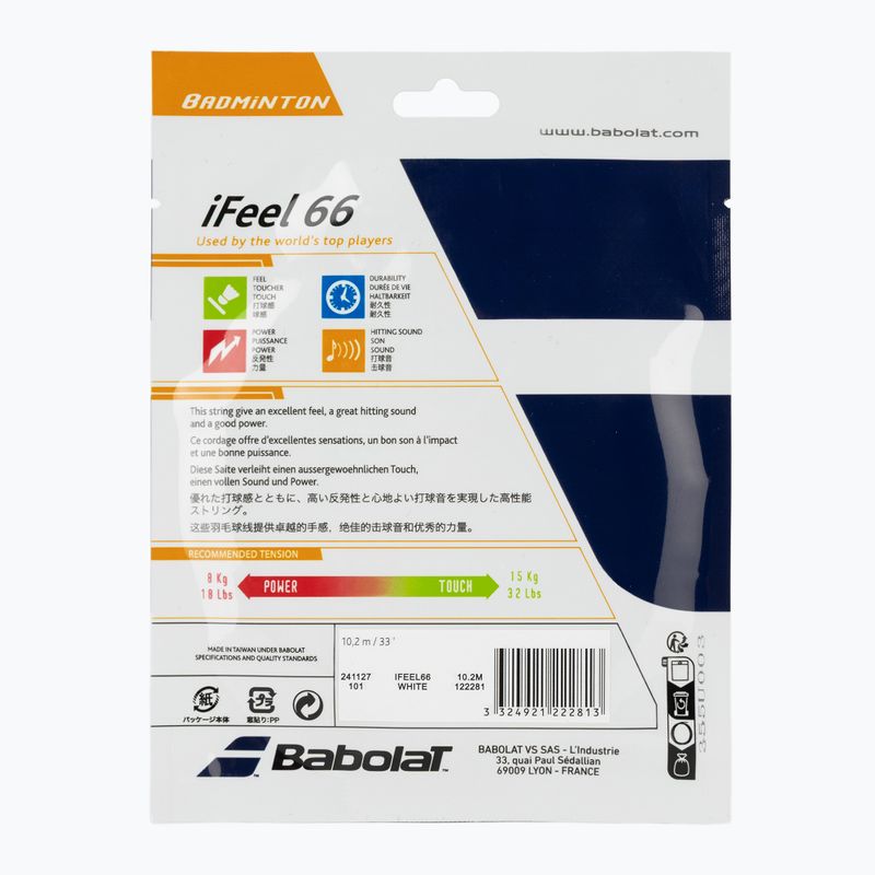 Струна за бадминтон Babolat bad.iFEEL 10,2M бяла 2
