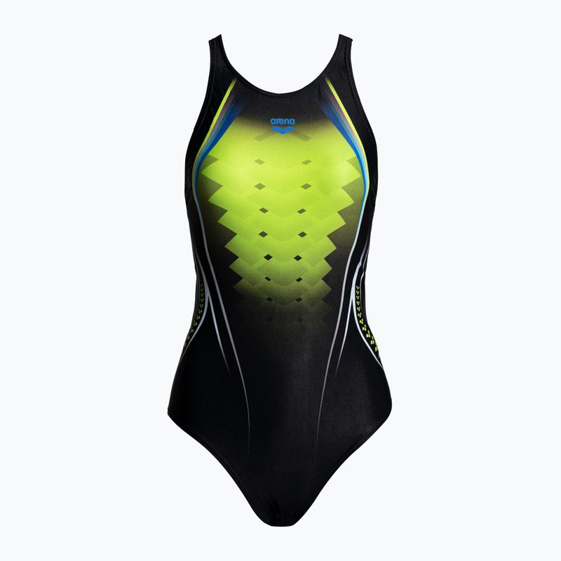 Дамски бански костюм от една част arena One Placed Print One Piece black and yellow 001191