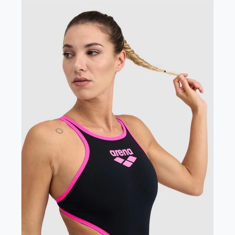 Дамски бански костюм от една част arena One Biglogo One Piece black/fluo pink 4