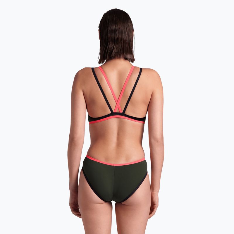 Дамски бански костюм от една част arena One Double Cross Back One Piece dark sage/black/fluo red 6