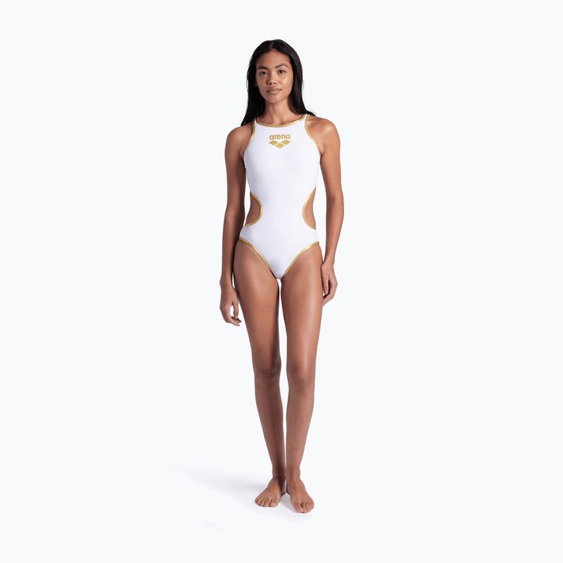 Дамски цял костюм за плуване Arena One Biglogo One Piece white/gold 7