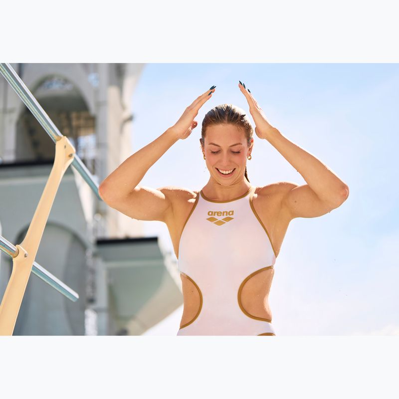 Дамски цял костюм за плуване Arena One Biglogo One Piece white/gold 12