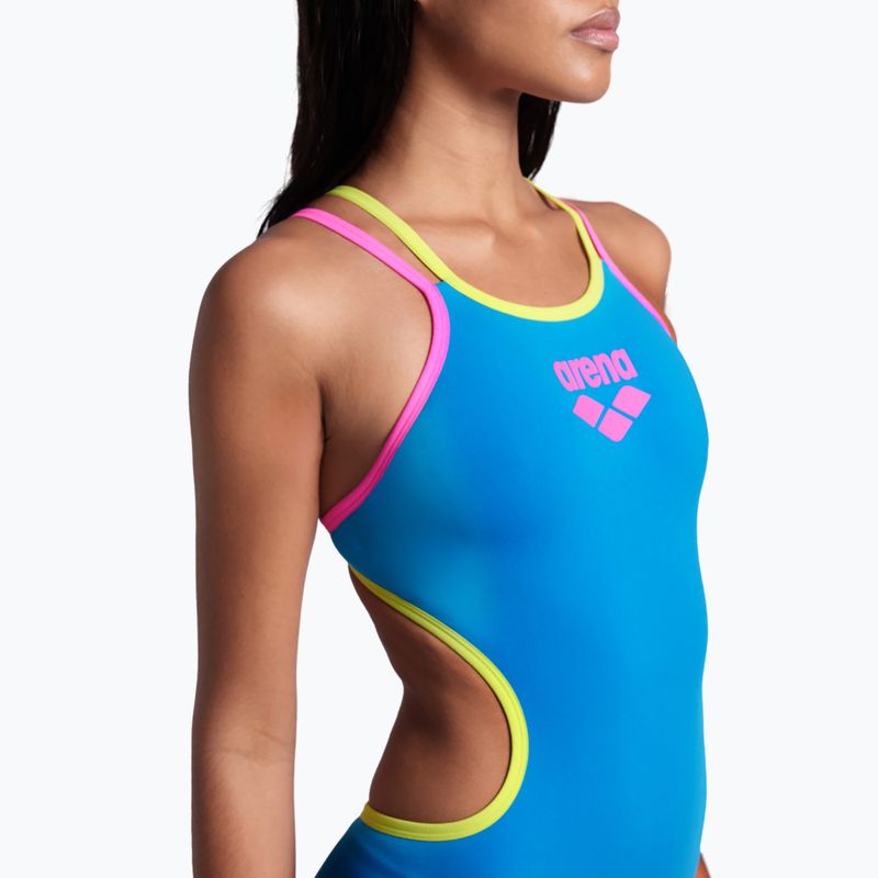 Дамски бански костюм от една част arena One Double Cross Back One Piece turquoise/fluo pink/soft green 9