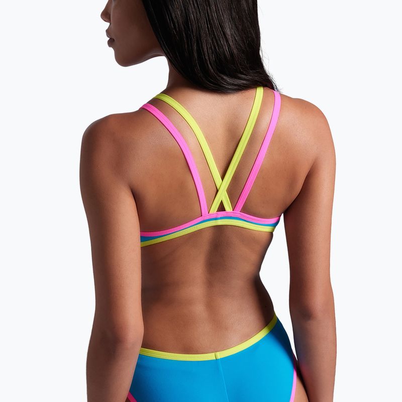 Дамски бански костюм от една част arena One Double Cross Back One Piece turquoise/fluo pink/soft green 10