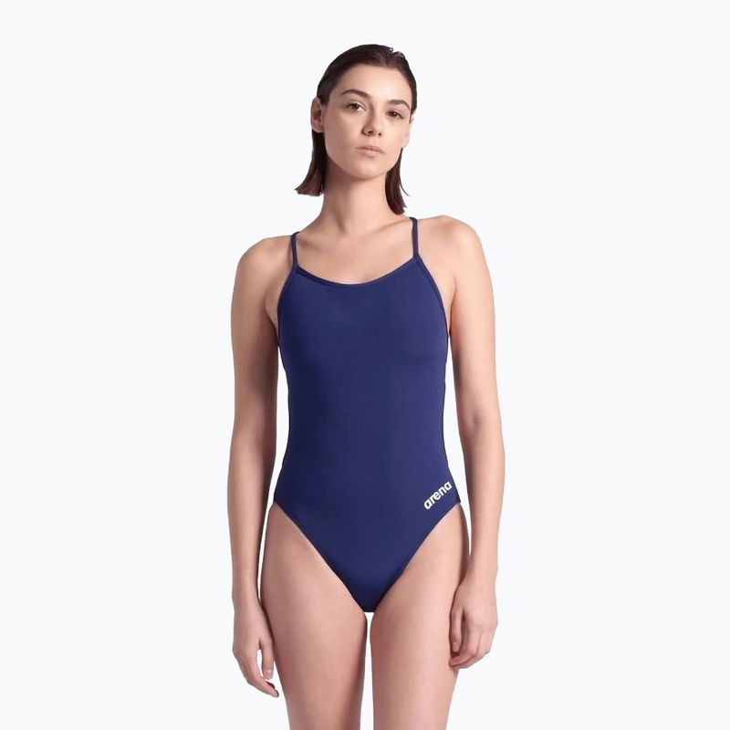 Дамски бански костюм от една част arena Lace Back Solid navy/white 5