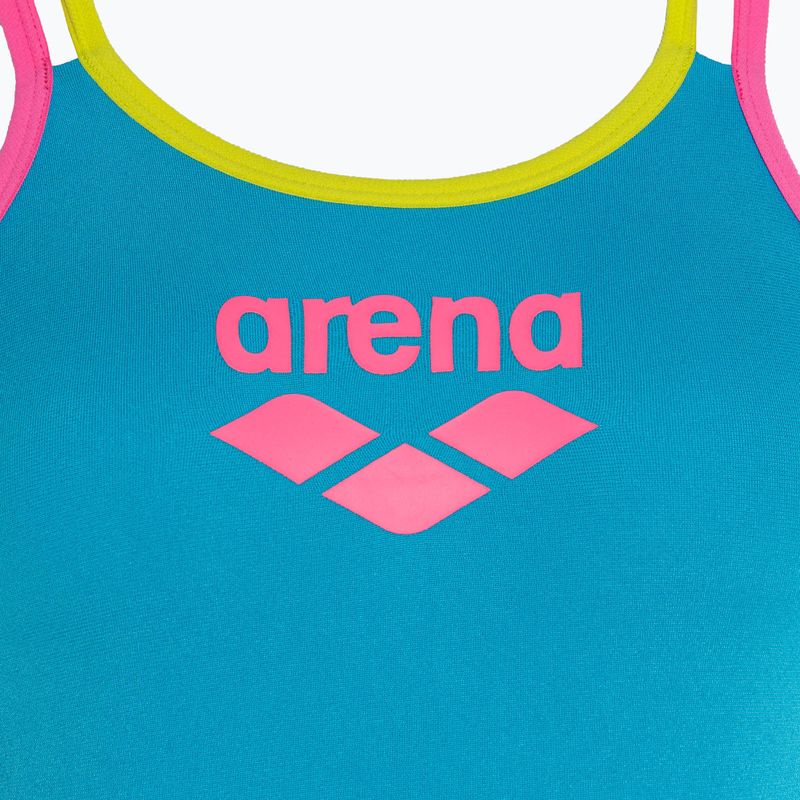 Дамски бански костюм от една част arena One Double Cross Back One Piece turquoise/fluo pink/soft green 3