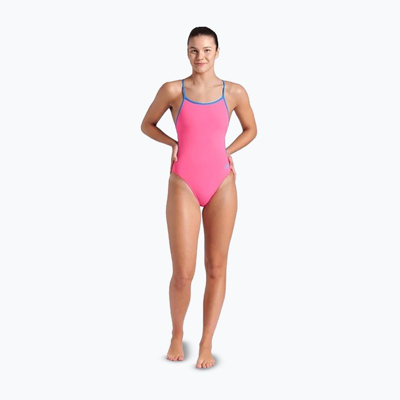 Дамски бански костюм от една част arena Lace Back Solid шокиращо розово/синьо river 2