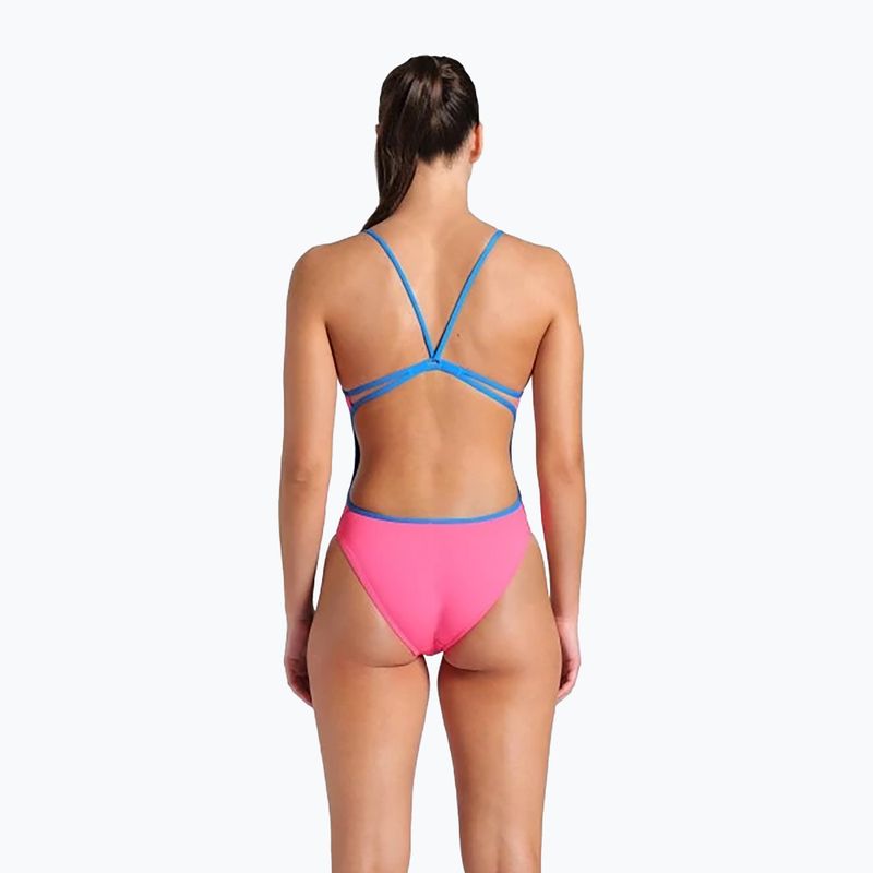 Дамски бански костюм от една част arena Lace Back Solid шокиращо розово/синьо river 3