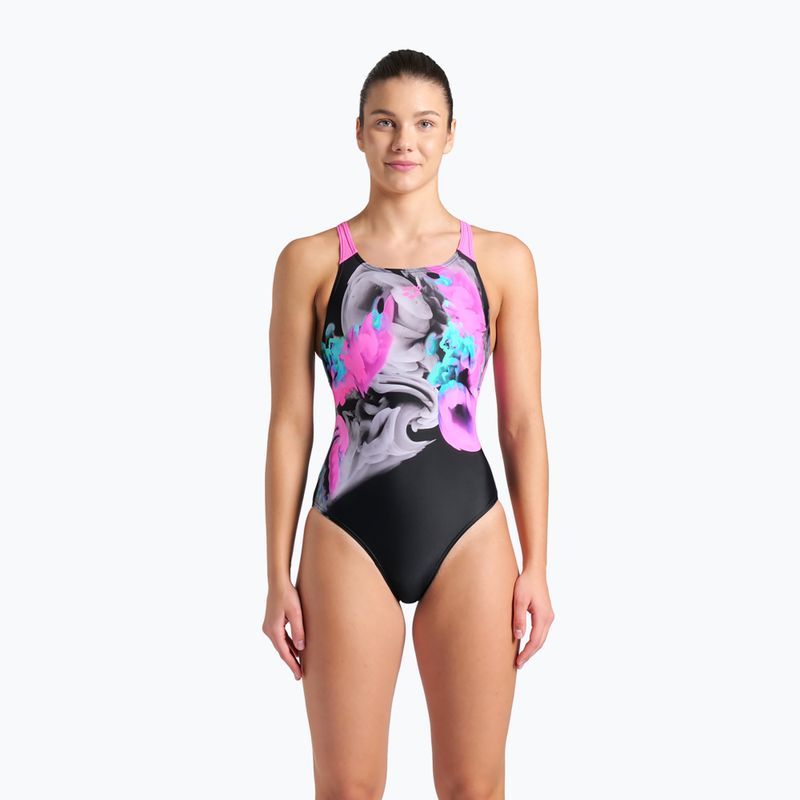 Дамски бански костюм от една част arena Imaginary Swim Pro Back black/shocking pink/multi 5