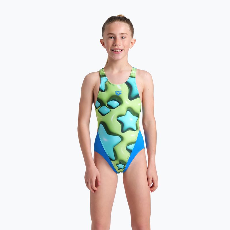 Детски бански костюм от една част arena Star Shaped Swim Tech L blue river/soft green/multi 5
