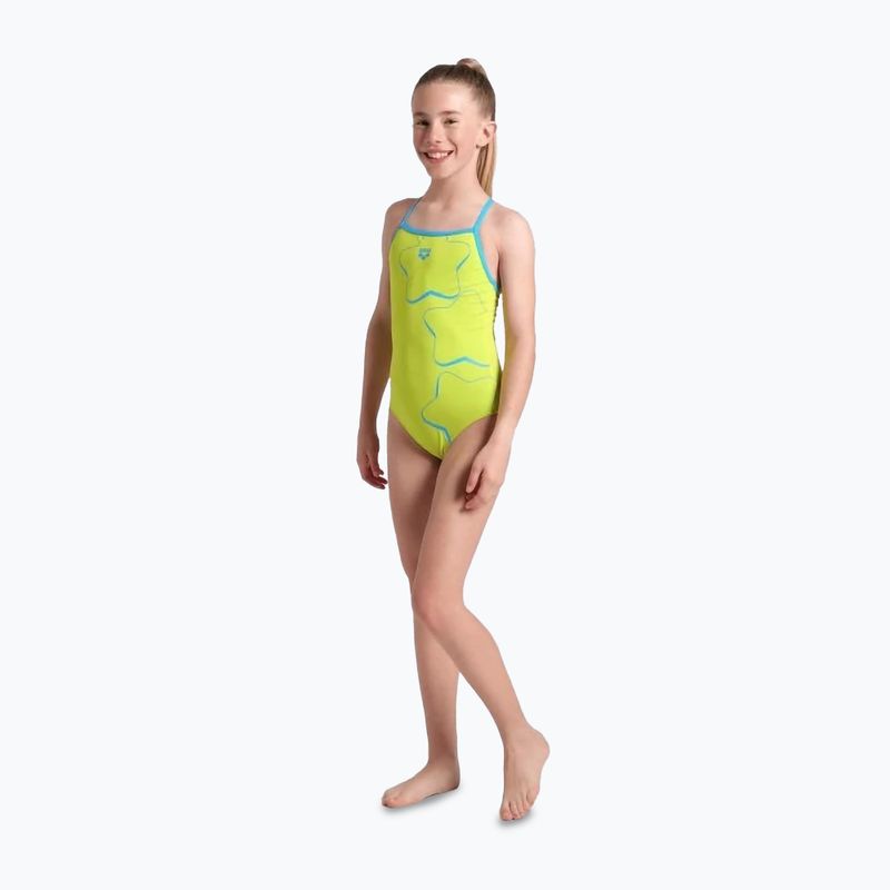 Детски бански костюм от една част arena Star Graphic Lightdrop Back soft green / turquoise 5
