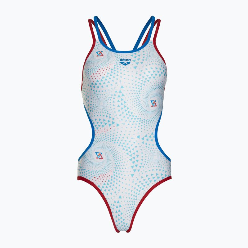 Дамски бански костюм от една част arena One Fireflow Double Cross red/blue river/white multi