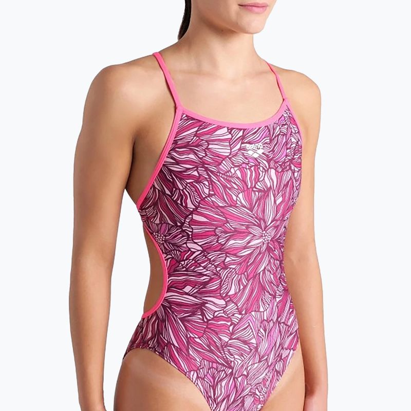Дамски бански костюм от една част arena Pink Dahlia Lace Back shocking pink/multi 5