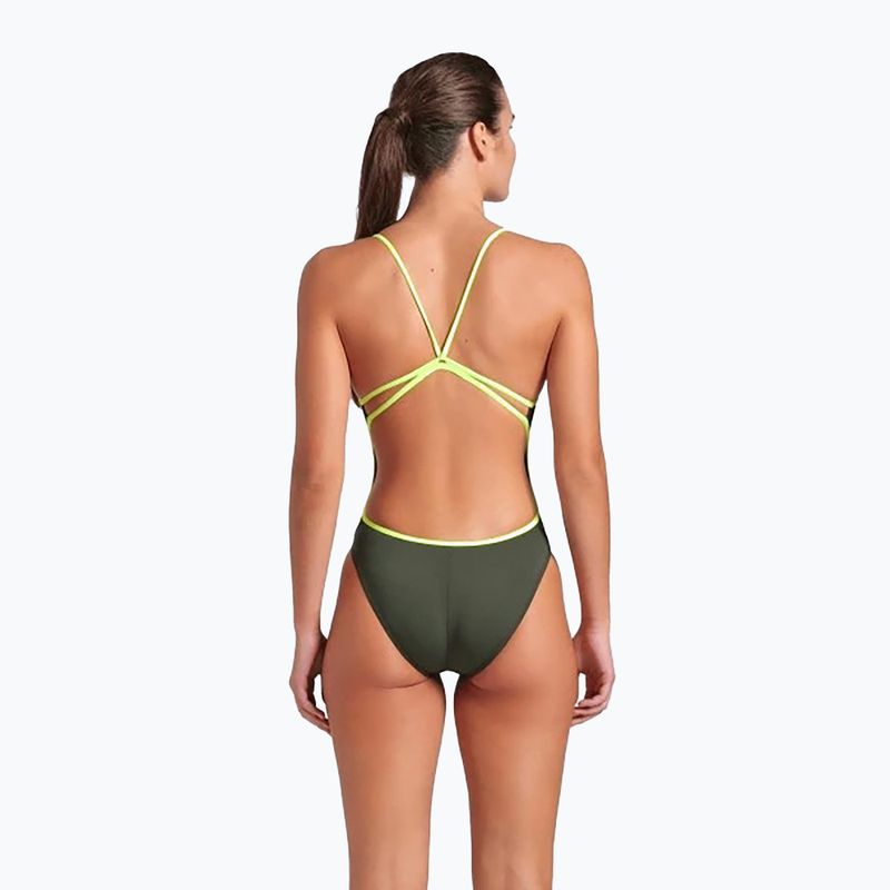 Дамски бански костюм от една част arena Lace Back Solid dark sage/artic lime 7