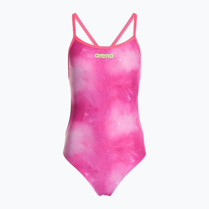 Дамски бански костюм от една част arena Tie-Dye Challenge Back Allover shocking pink multi/shocking pink