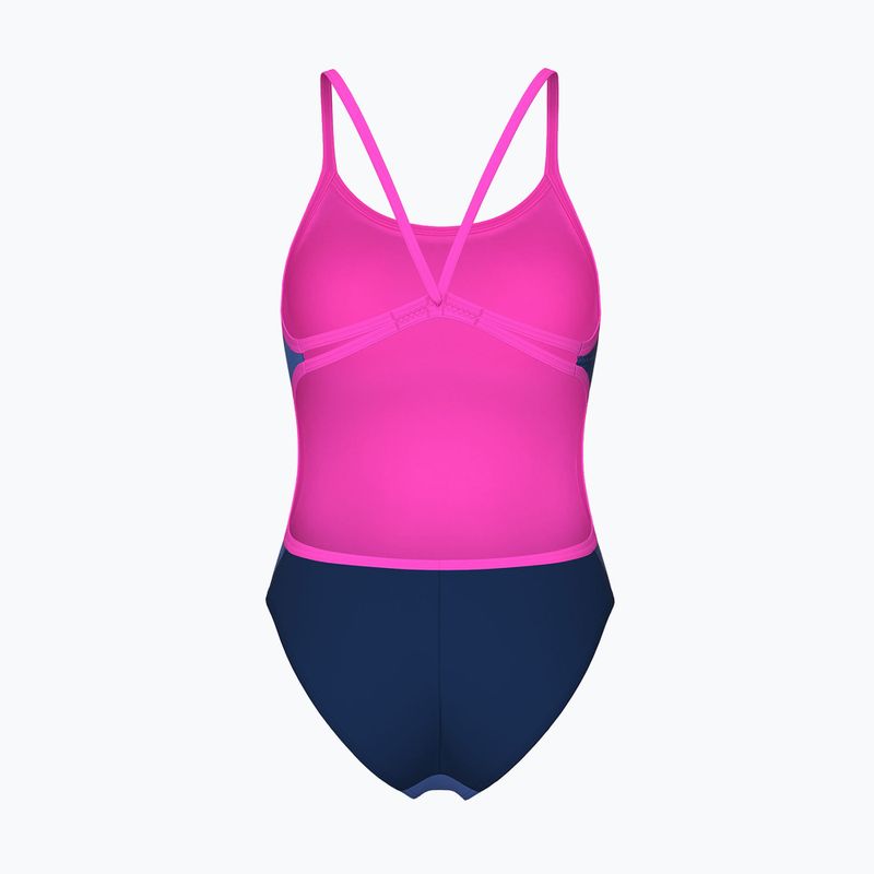 Дамски цял бански костюм arena Arch Lace Back multi blue/navy/shocking pink 2