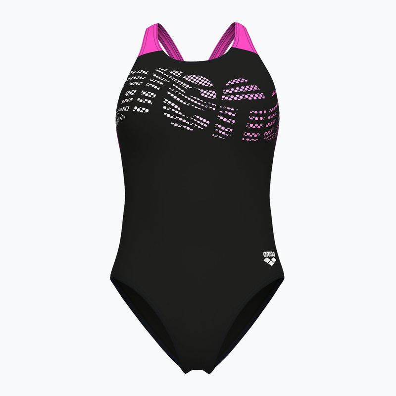 Дамски цял бански костюм Arena Flowing V Back black/shocking pink