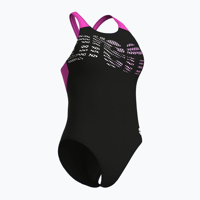Дамски цял бански костюм Arena Flowing V Back black/shocking pink 3