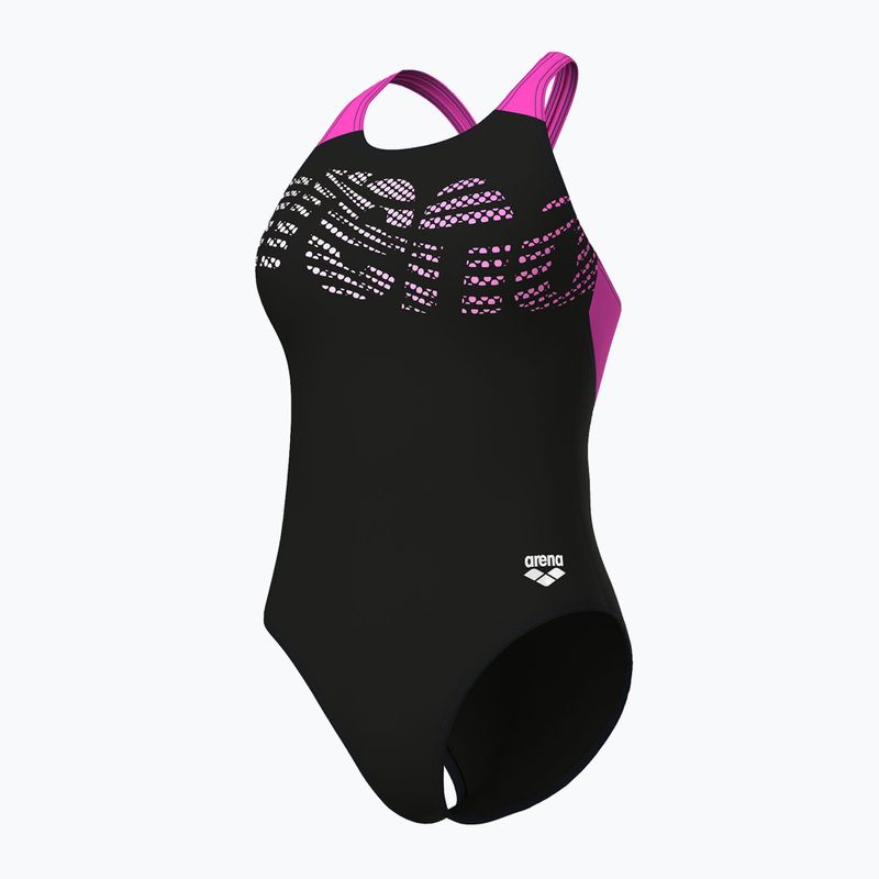 Дамски цял бански костюм Arena Flowing V Back black/shocking pink 4