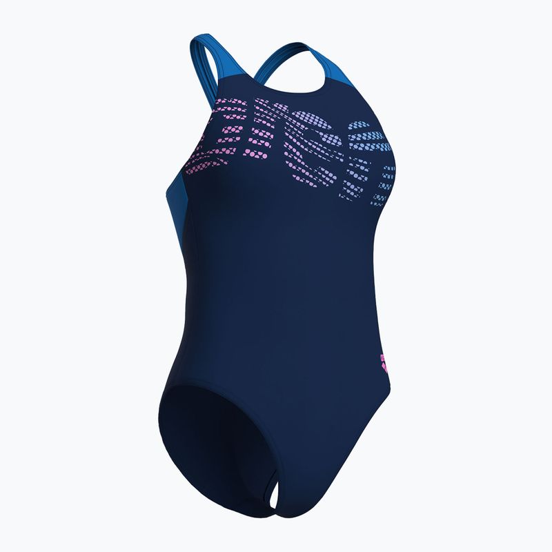Дамски цял бански костюм Arena Flowing V Back navy/turquoise 3