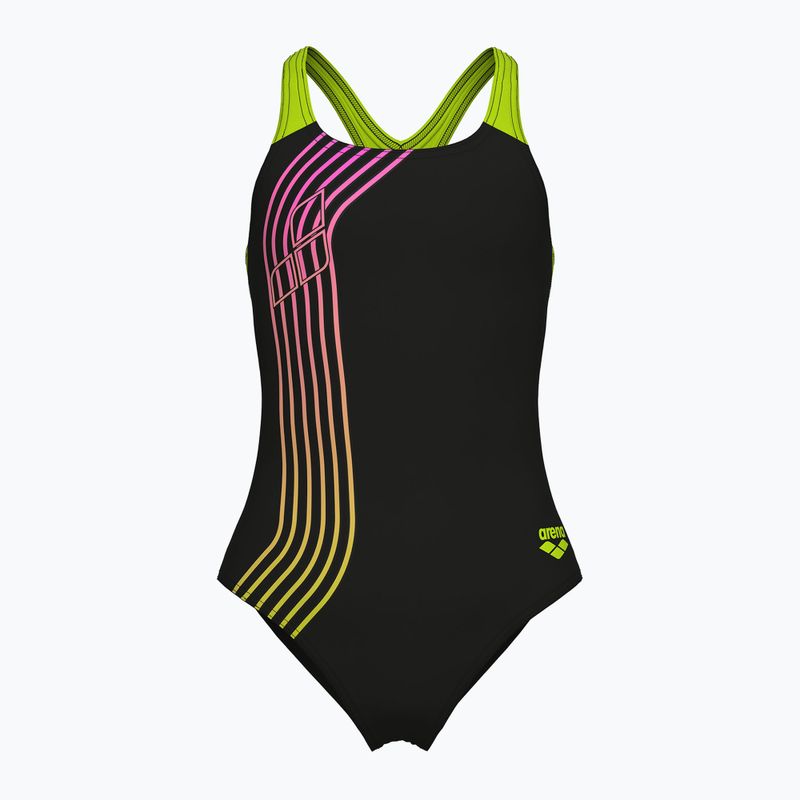 Детски цял бански костюм arena Sound Track Swim Pro Back black/artic lime