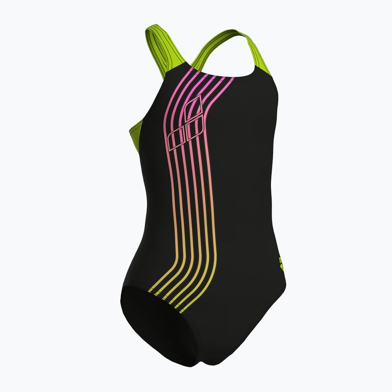 Детски цял бански костюм arena Sound Track Swim Pro Back black/artic lime 3