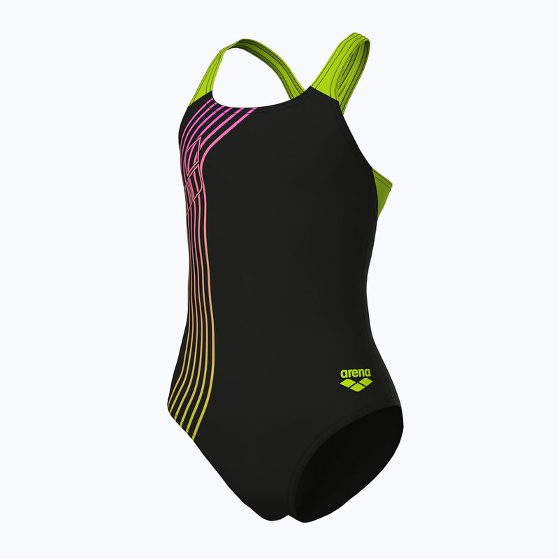 Детски цял бански костюм arena Sound Track Swim Pro Back black/artic lime 4