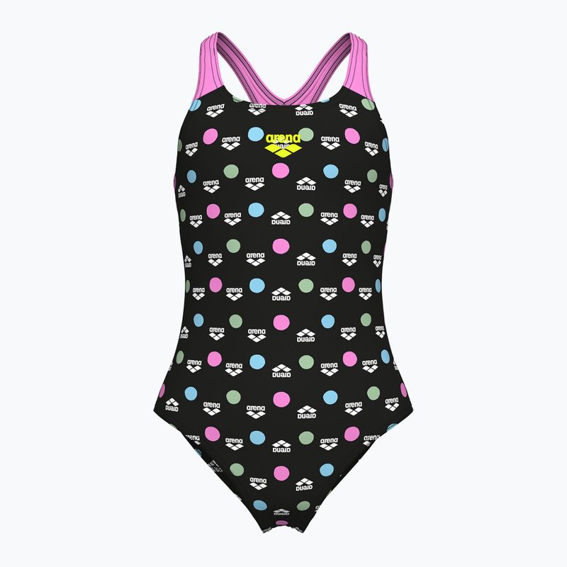 Детски цял бански костюм arena Multiple Dot Swim Pro Back multi black/orchid