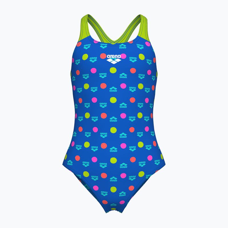Детски цял бански костюм arena Multiple Dot Swim Pro Back multi blue/artic lime