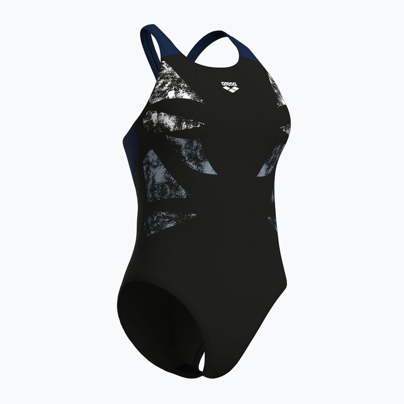 Дамски цял бански костюм Arena Graphic V Back black/navy 3