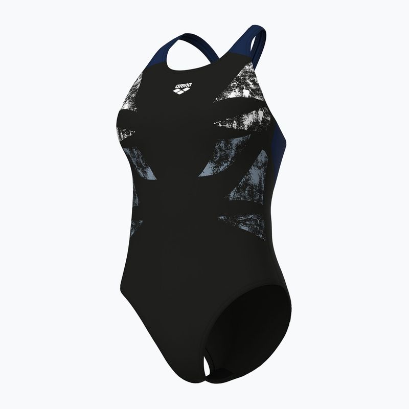 Дамски цял бански костюм Arena Graphic V Back black/navy 4
