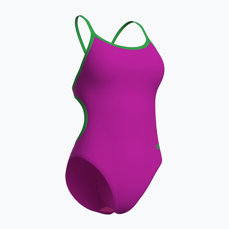 Дамски цял костюм за плуване Arena Lace Back Solid very fuchsia/team green 4