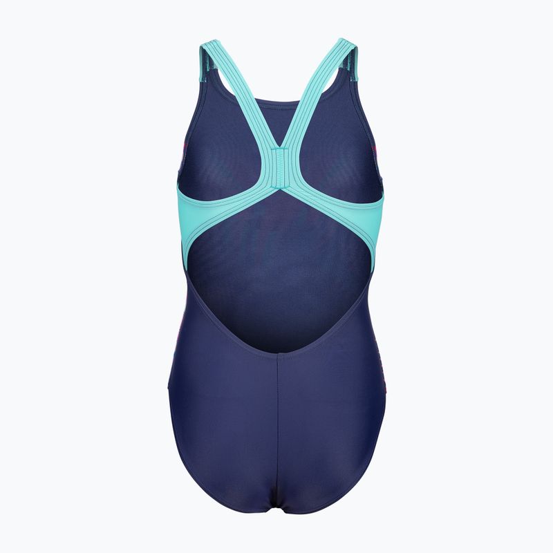 Детски цял бански костюм arena Lit Logo V Back L navy/water 2