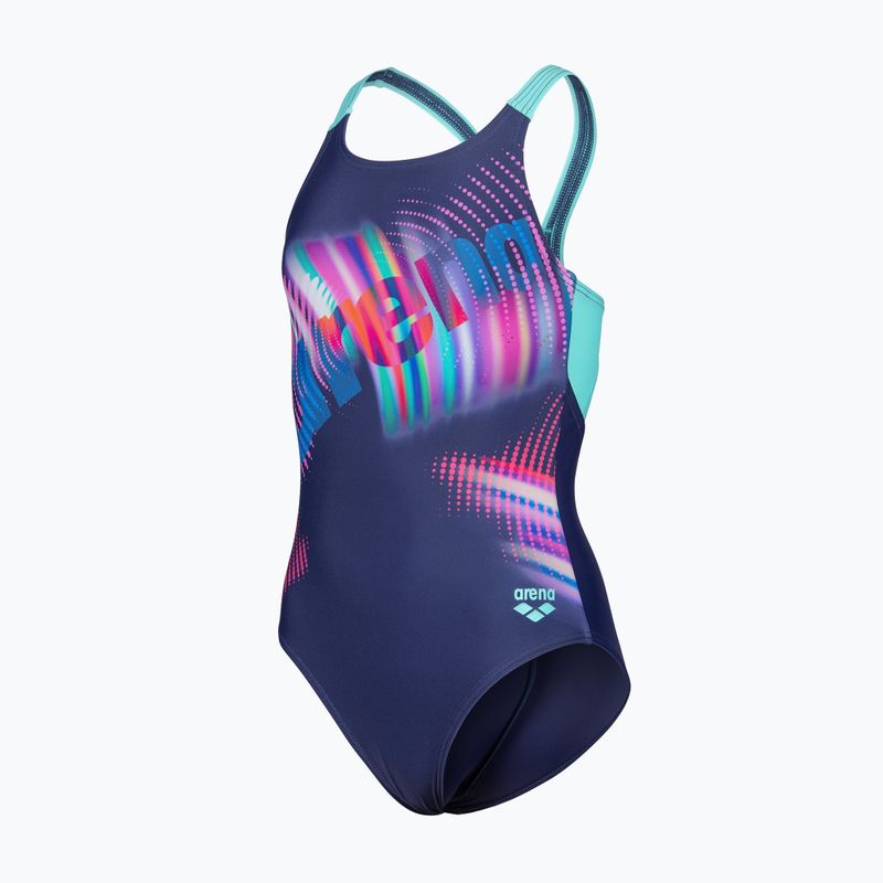 Детски цял бански костюм arena Lit Logo V Back L navy/water 3