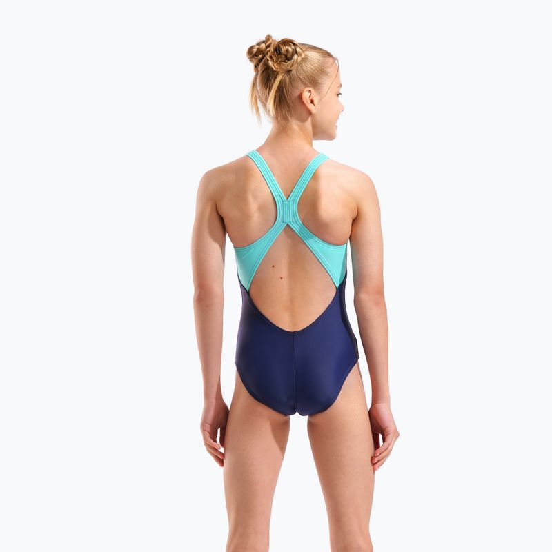 Детски цял бански костюм arena Lit Logo V Back L navy/water 7