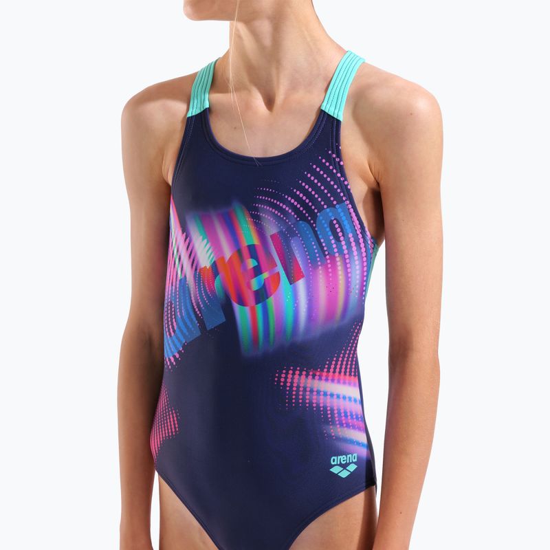 Детски цял бански костюм arena Lit Logo V Back L navy/water 8