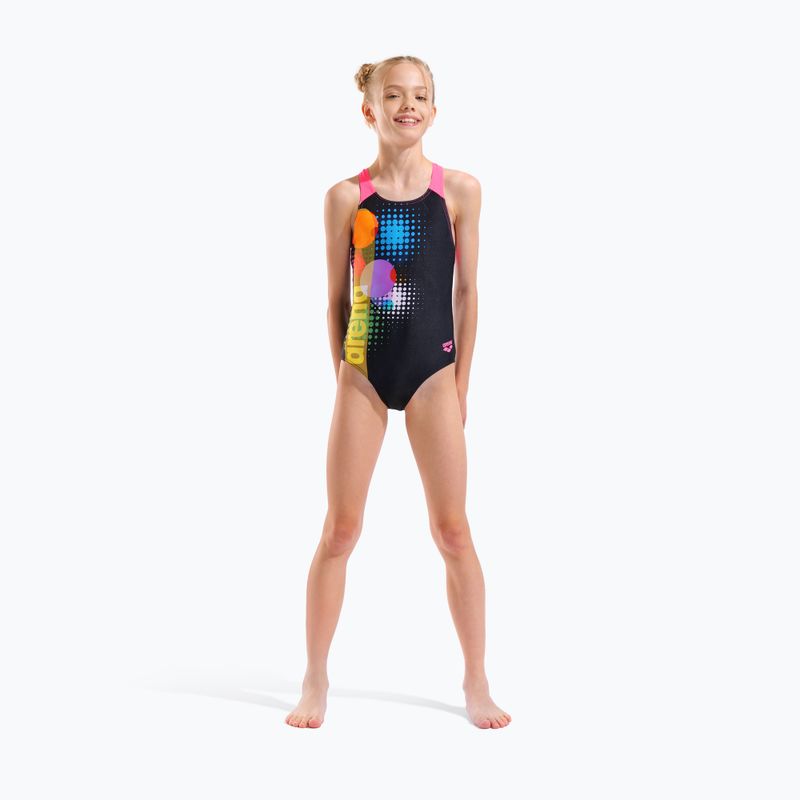 Детски цял бански костюм arena Dots Swim Pro Back black multi/black/shocking pink 6