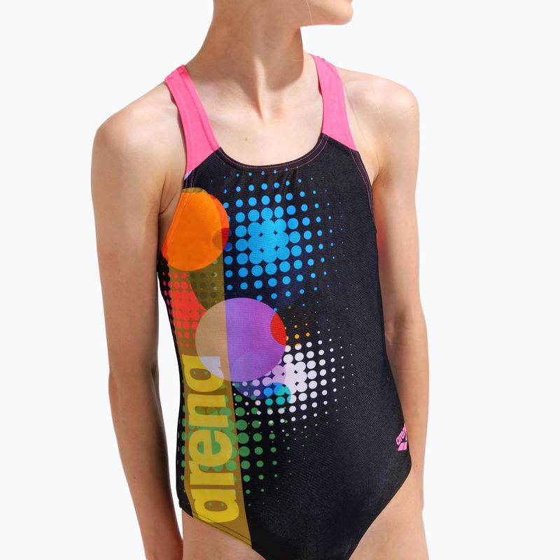 Детски цял бански костюм arena Dots Swim Pro Back black multi/black/shocking pink 8