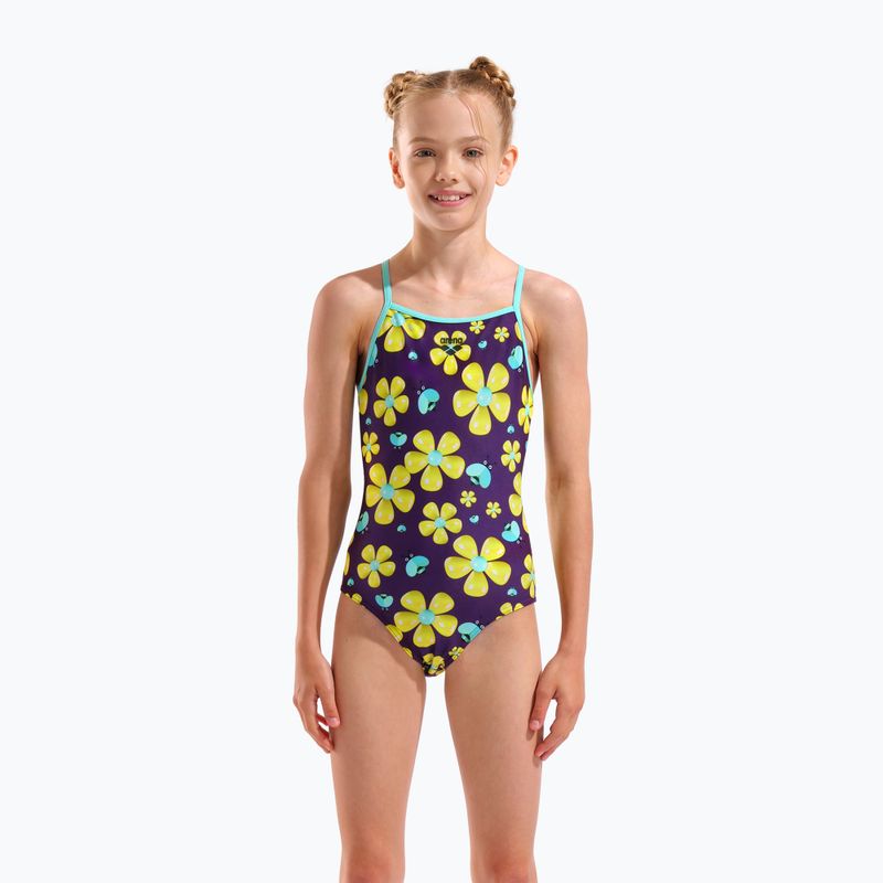 Детски цял бански костюм arena Spring Lightdrop Back plum multi/water 5