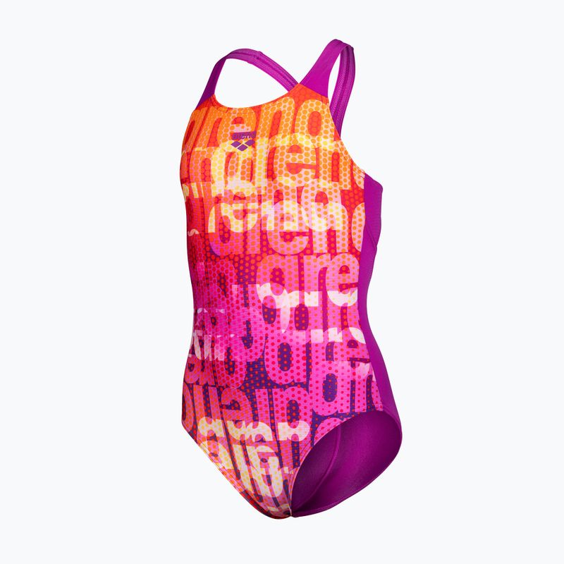 Детски цял бански костюм arena Multi Colours V Back pink multi/very fuchsia 2