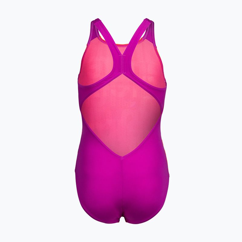 Детски цял бански костюм arena Multi Colours V Back pink multi/very fuchsia 3