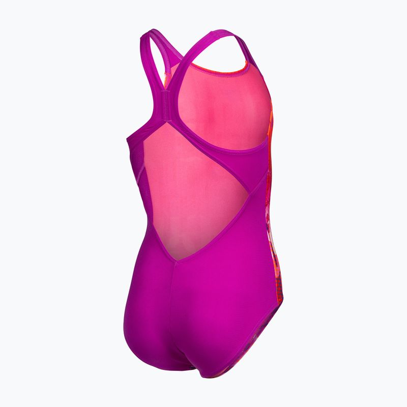 Детски цял бански костюм arena Multi Colours V Back pink multi/very fuchsia 4