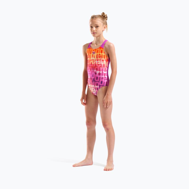 Детски цял бански костюм arena Multi Colours V Back pink multi/very fuchsia 6
