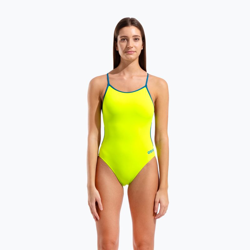 Дамски цял костюм за плуване Arena Lace Back Solid artic lime/blue cosmo 5
