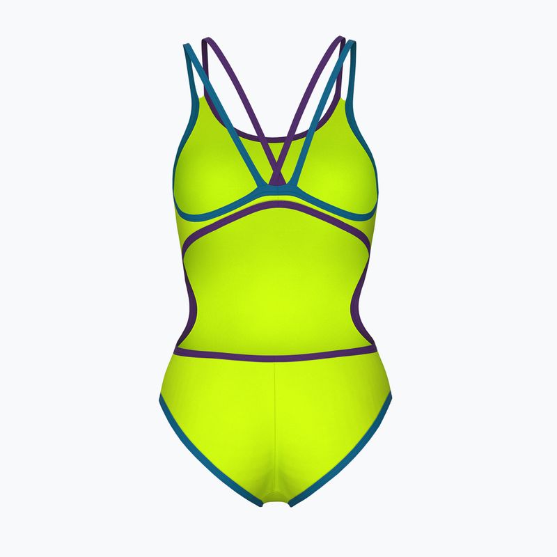 Дамски цял костюм за плуване arena One Double Cross Back One Piece artic lime/plum/blue cosmo 2